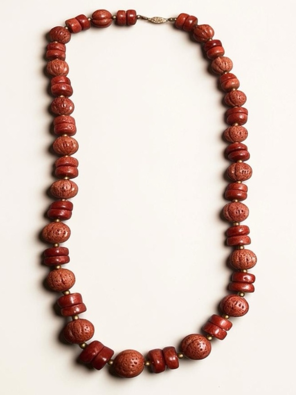 Vintage 30" Hand Carved Sponge Coral Melon Bead Necklace